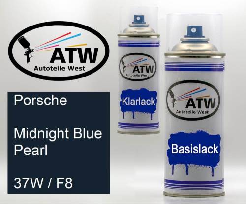 Porsche, Midnight Blue Pearl, 37W / F8: 400ml Sprühdose + 400ml Klarlack - Set, von ATW Autoteile West.